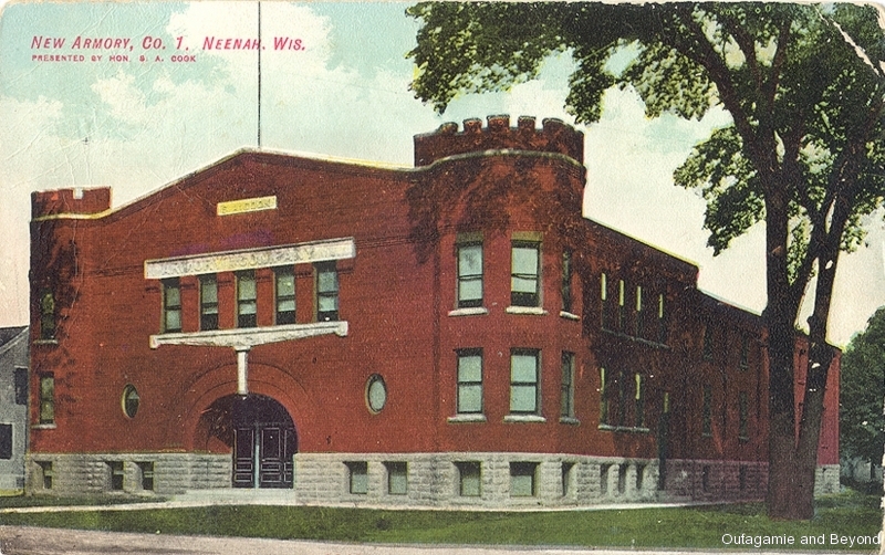 ca. 1908 ~ New Armory, Co. I, Neenah, Wis. Presented by Hon. S. A. Cook